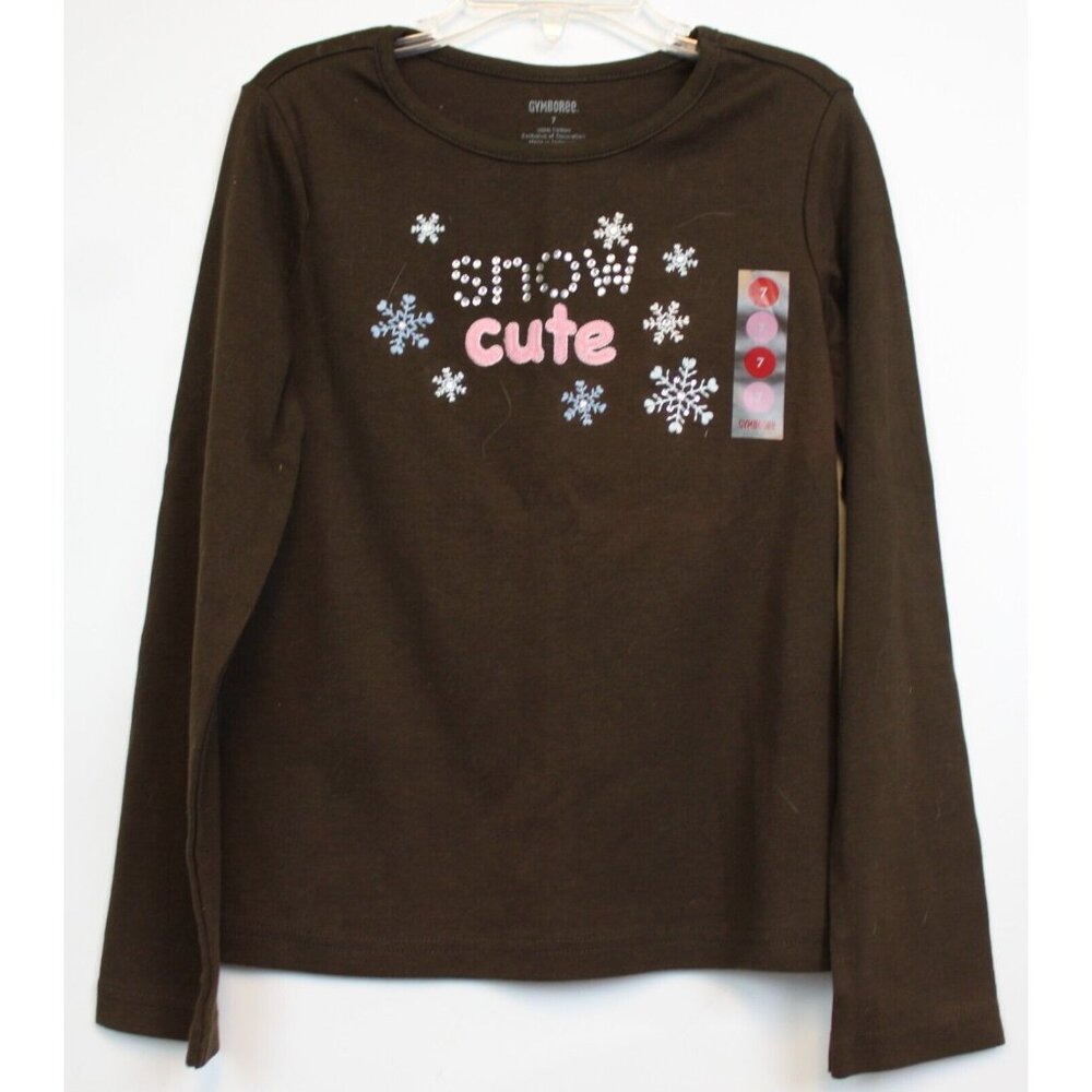 2008 Gymboree Winter Snowflake Brown Shirt SNOW CUTE Rhinestones Snowflakes sz 7